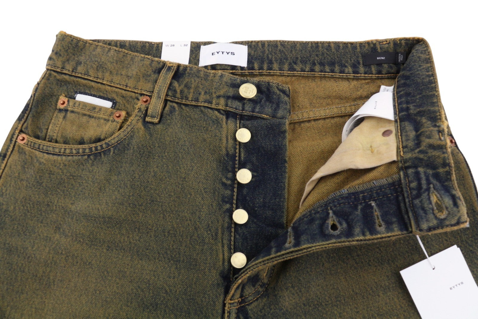 EYTYS Benz Rust Baggy Fit Men Jeans W28/L32 Orange & Blue Washed Unisex RRP370