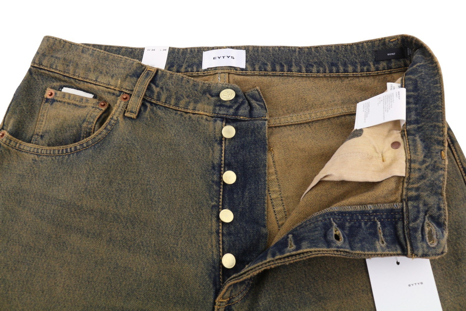 EYTYS Benz Rust Baggy Fit Men Jeans W34/L34 Orange & Blue Washed Unisex RRP370