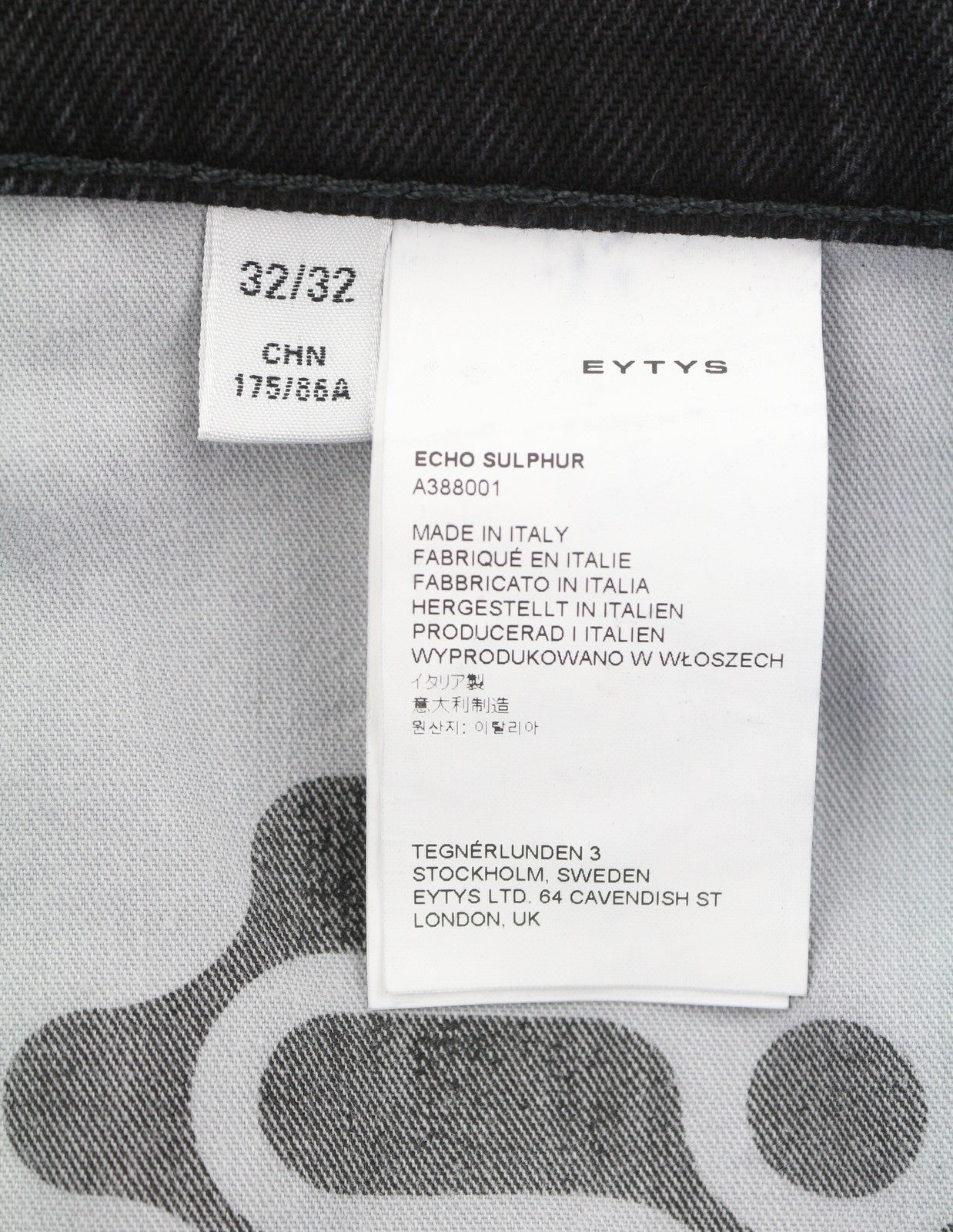 EYTYS Echo Sulphur Ultra Baggy Fit Men Jeans W32/L32 Black Unisex RRP370