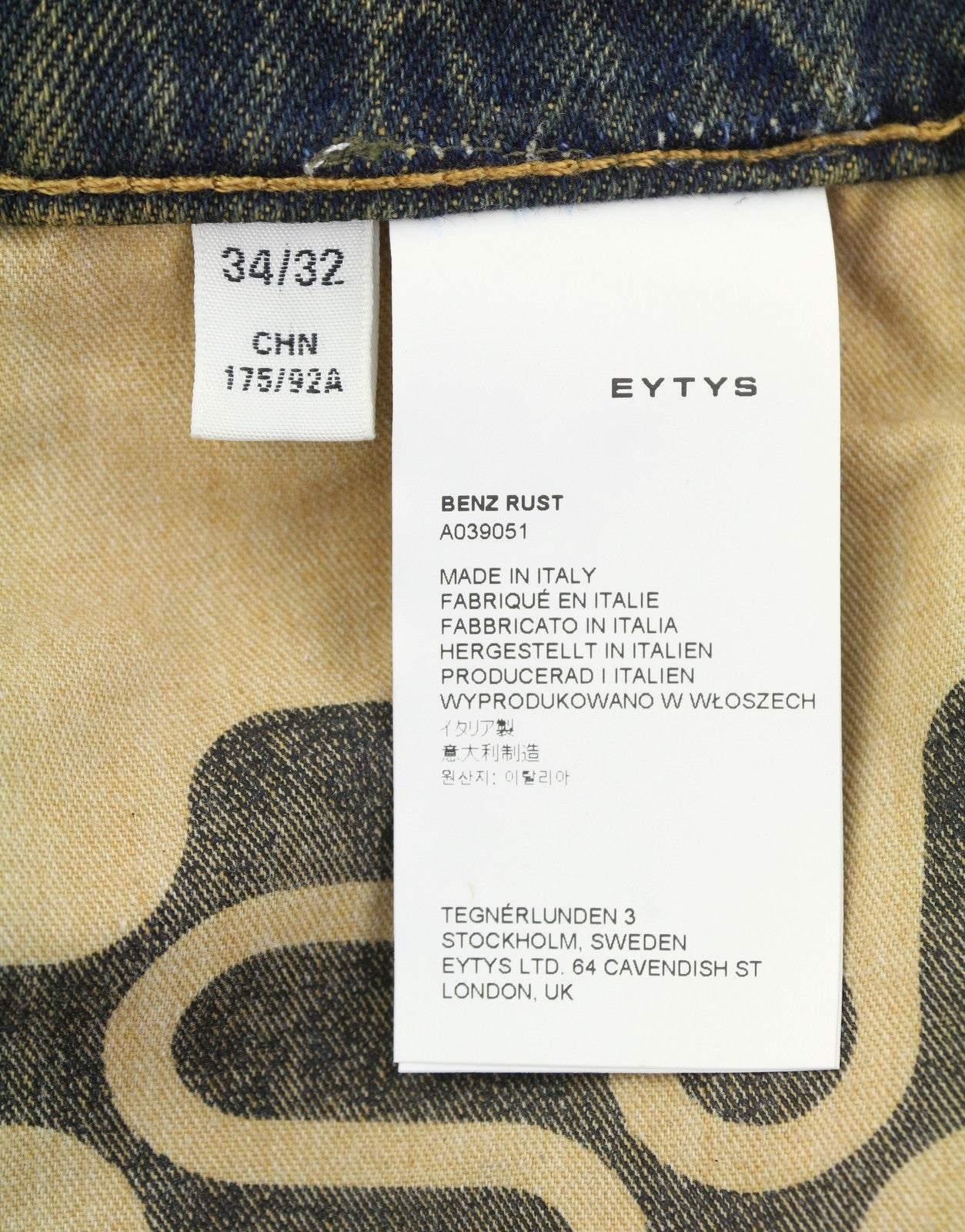 EYTYS Benz Rust Baggy Fit Men Jeans W34/L32 Orange & Blue Washed Unisex RRP370