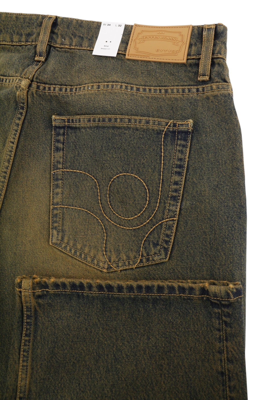 EYTYS Benz Rust Baggy Fit Men Jeans W34/L32 Orange & Blue Washed Unisex RRP370