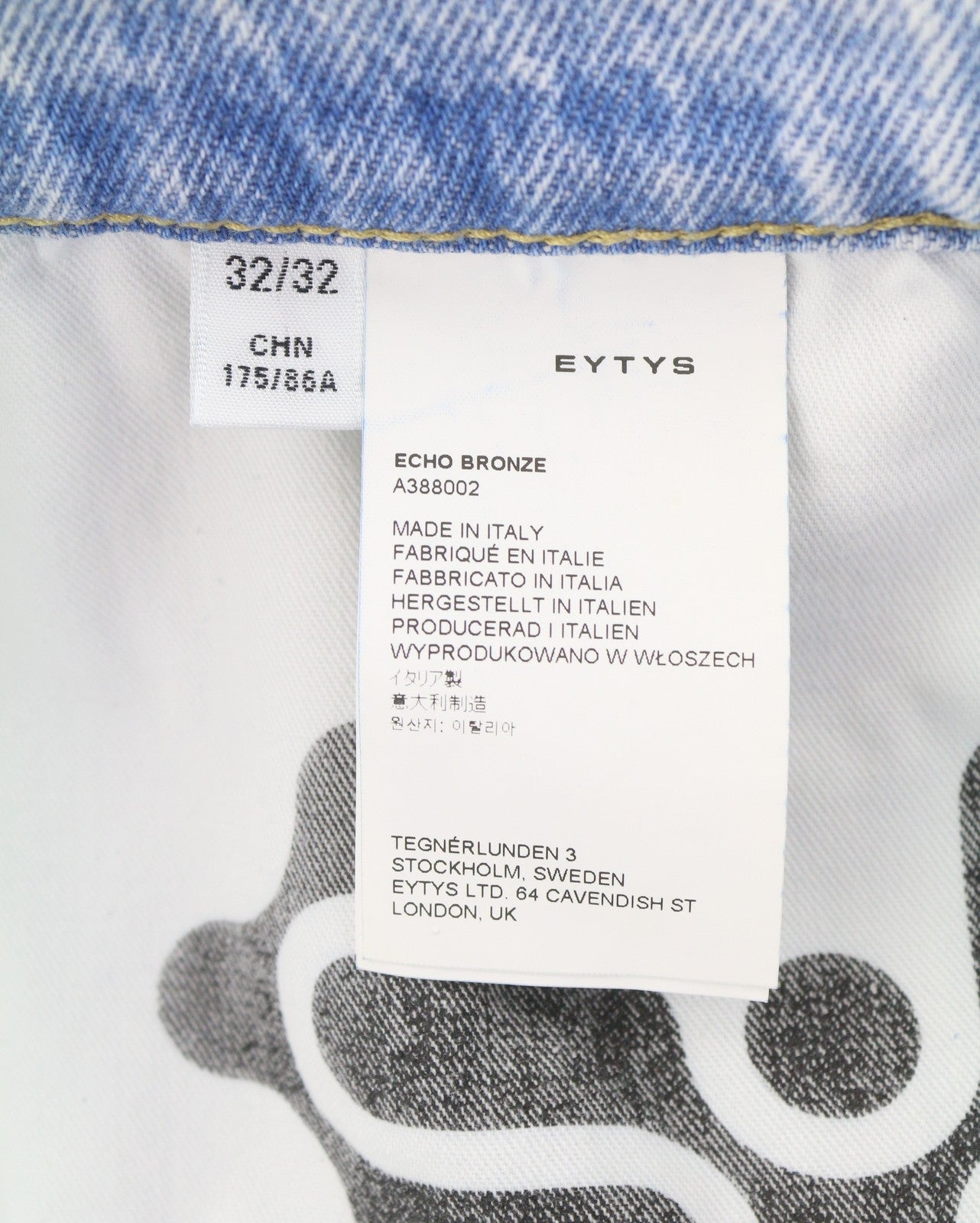 EYTYS Echo Bronze Unltra Baggy Fit Men Jeans W32/L32 Blue Aged Unisex RRP370
