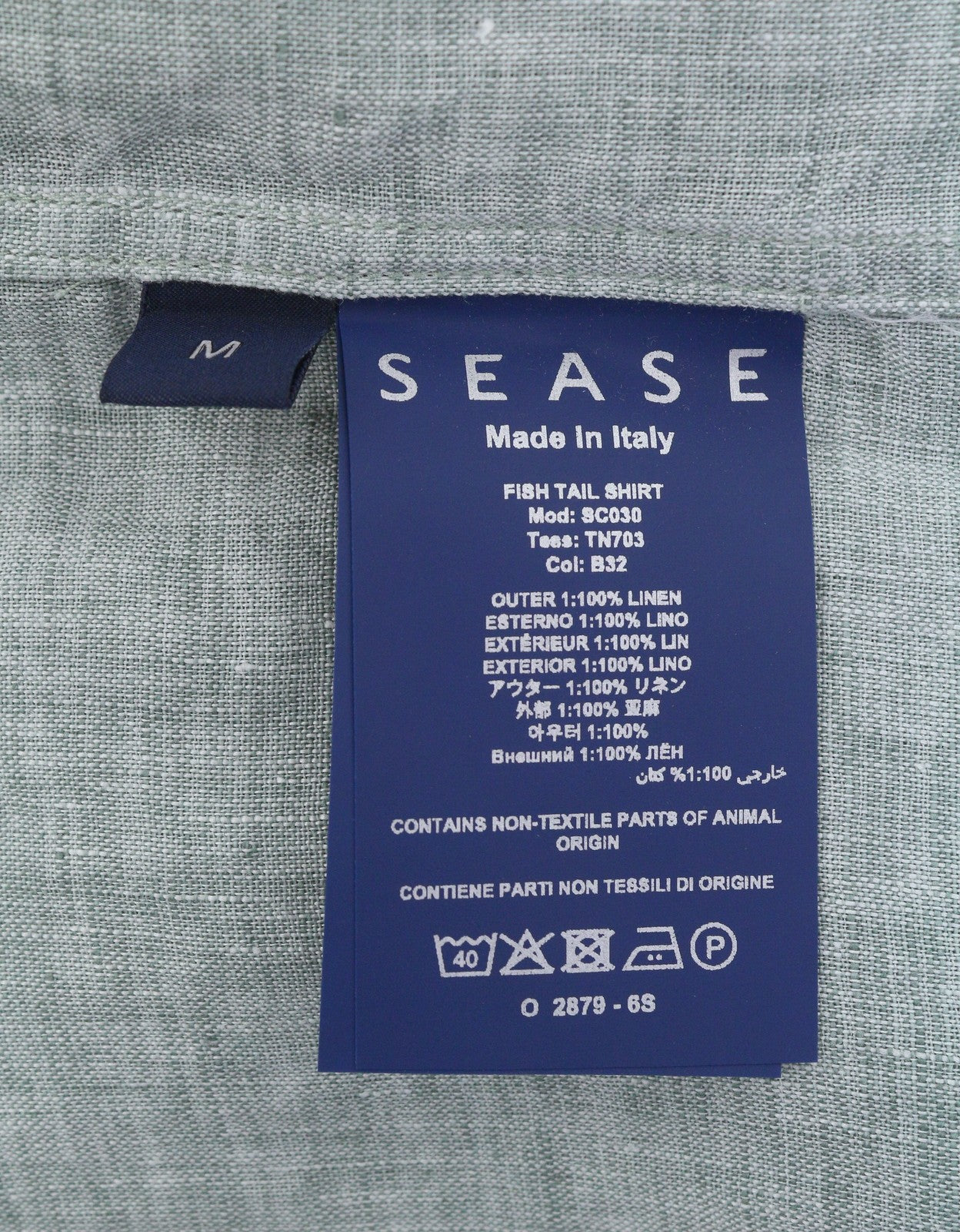 SEASE SC030 Fish Tail Men Shirt M Green Melange Linen Button Up RRP510