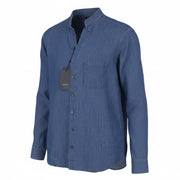 SEASE TN690 Fish Tail Men Shirt XL Mid Denim Blue Button-Up Linen Blend RRP510