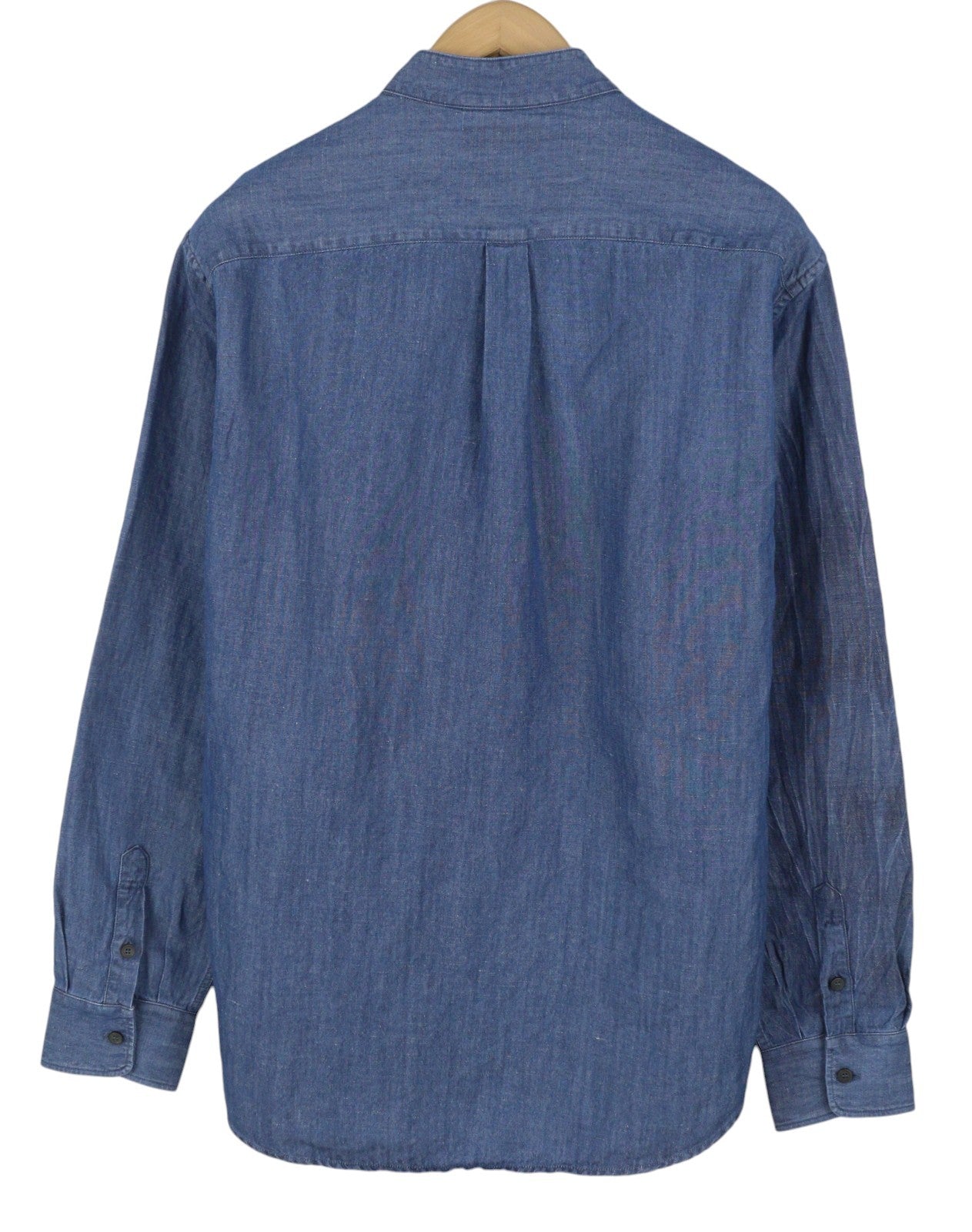 SEASE TN690 Fish Tail Men Shirt XL Mid Denim Blue Button-Up Linen Blend RRP510