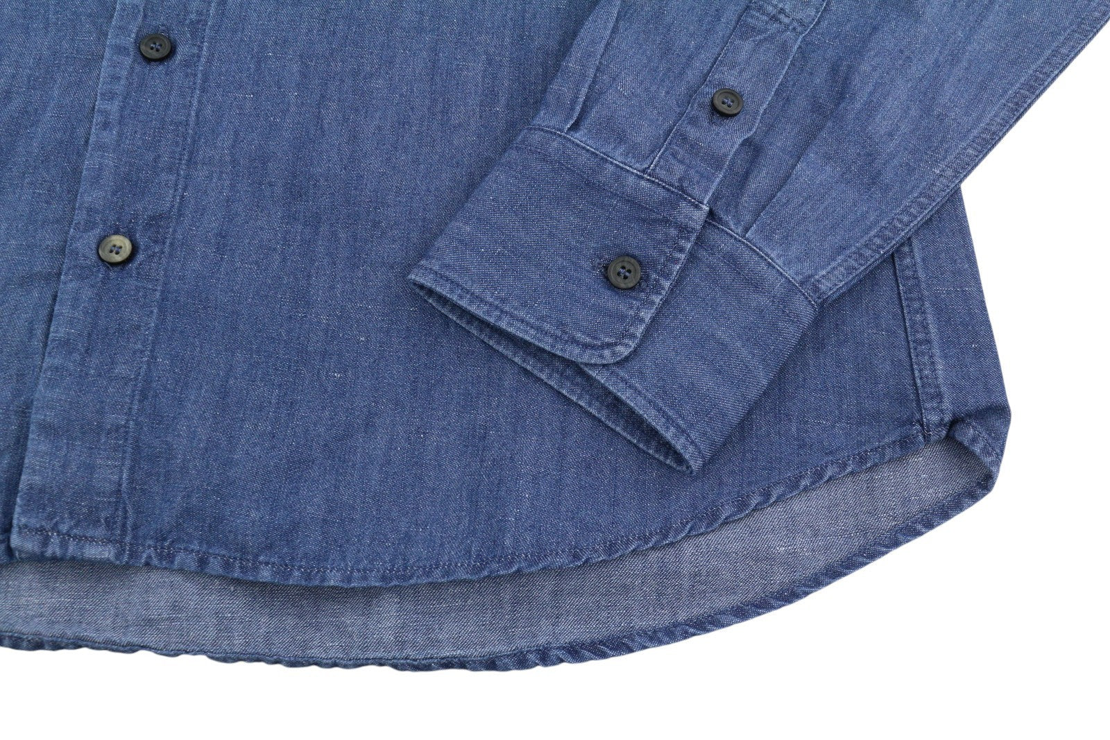 SEASE TN690 Fish Tail Men Shirt XL Mid Denim Blue Button-Up Linen Blend RRP510