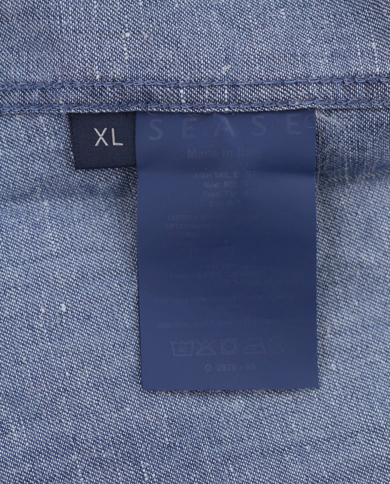 SEASE TN690 Fish Tail Men Shirt XL Mid Denim Blue Button-Up Linen Blend RRP510