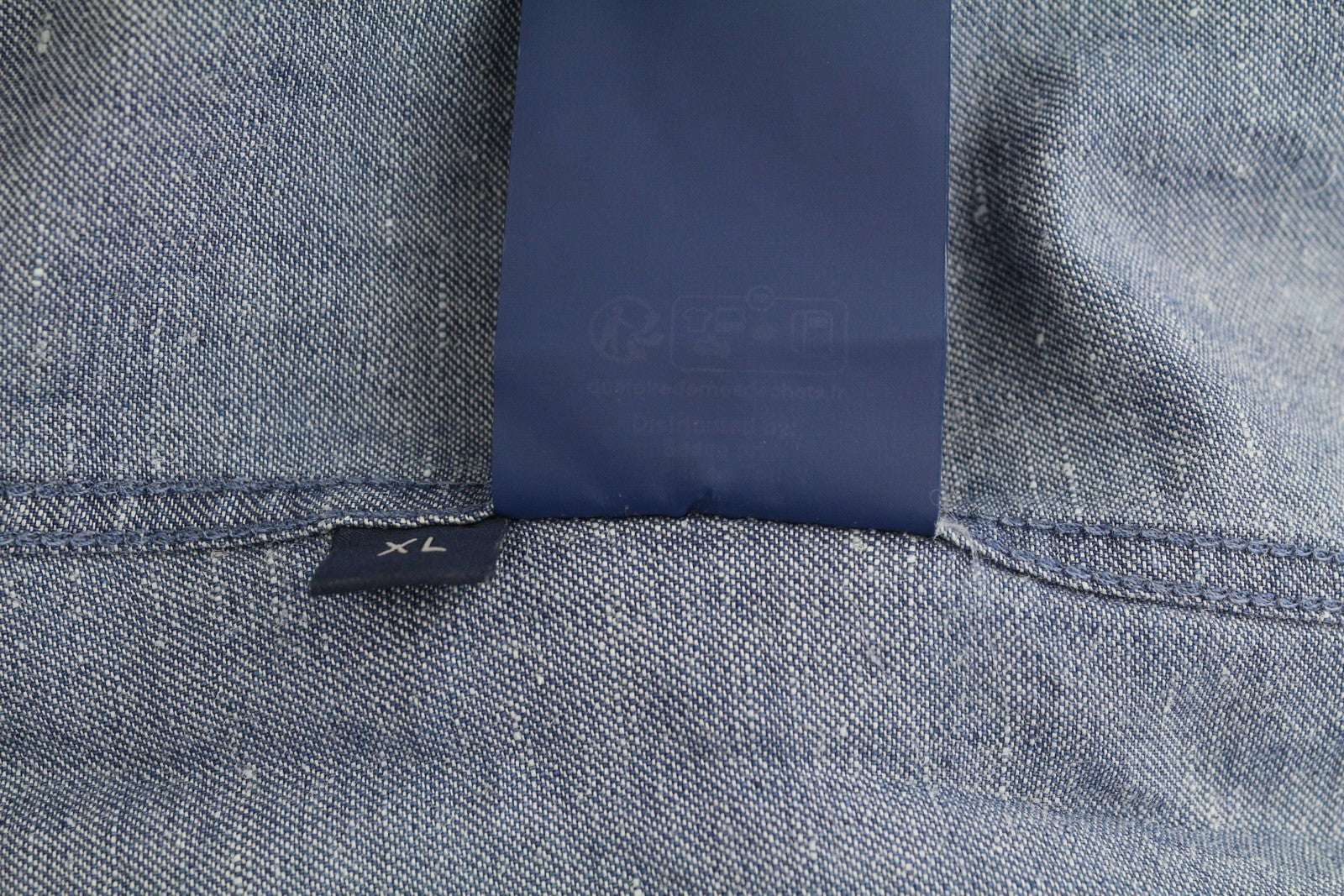 SEASE TN690 Fish Tail Men Shirt XL Mid Denim Blue Button-Up Linen Blend RRP510