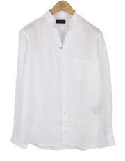 SEASE TN420 Fish Tail Men Shirt S White Linen Button-Up Patch Pocket RRP510
