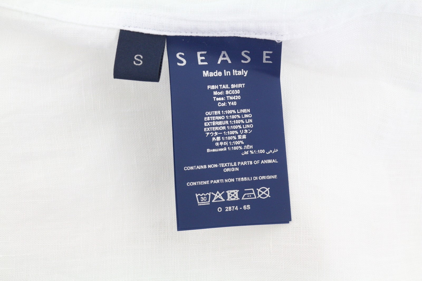 SEASE TN420 Fish Tail Men Shirt S White Linen Button-Up Patch Pocket RRP510
