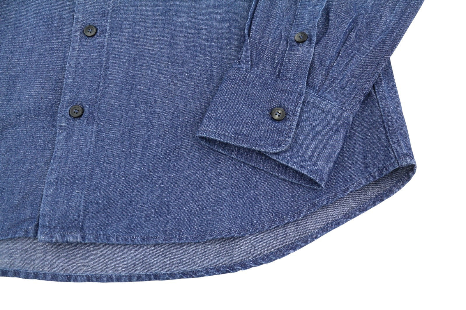 SEASE TN690 Fish Tail Men Shirt M Mid Denim Blue Button-Up Linen Blend RRP510