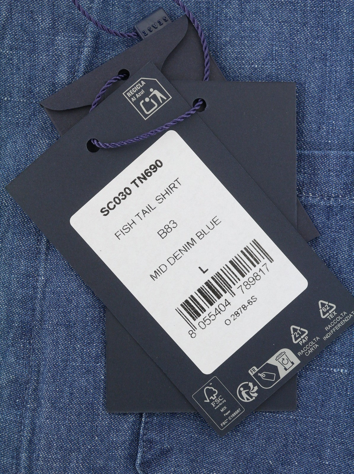 SEASE TN690 Fish Tail Men Shirt M Mid Denim Blue Button-Up Linen Blend RRP510