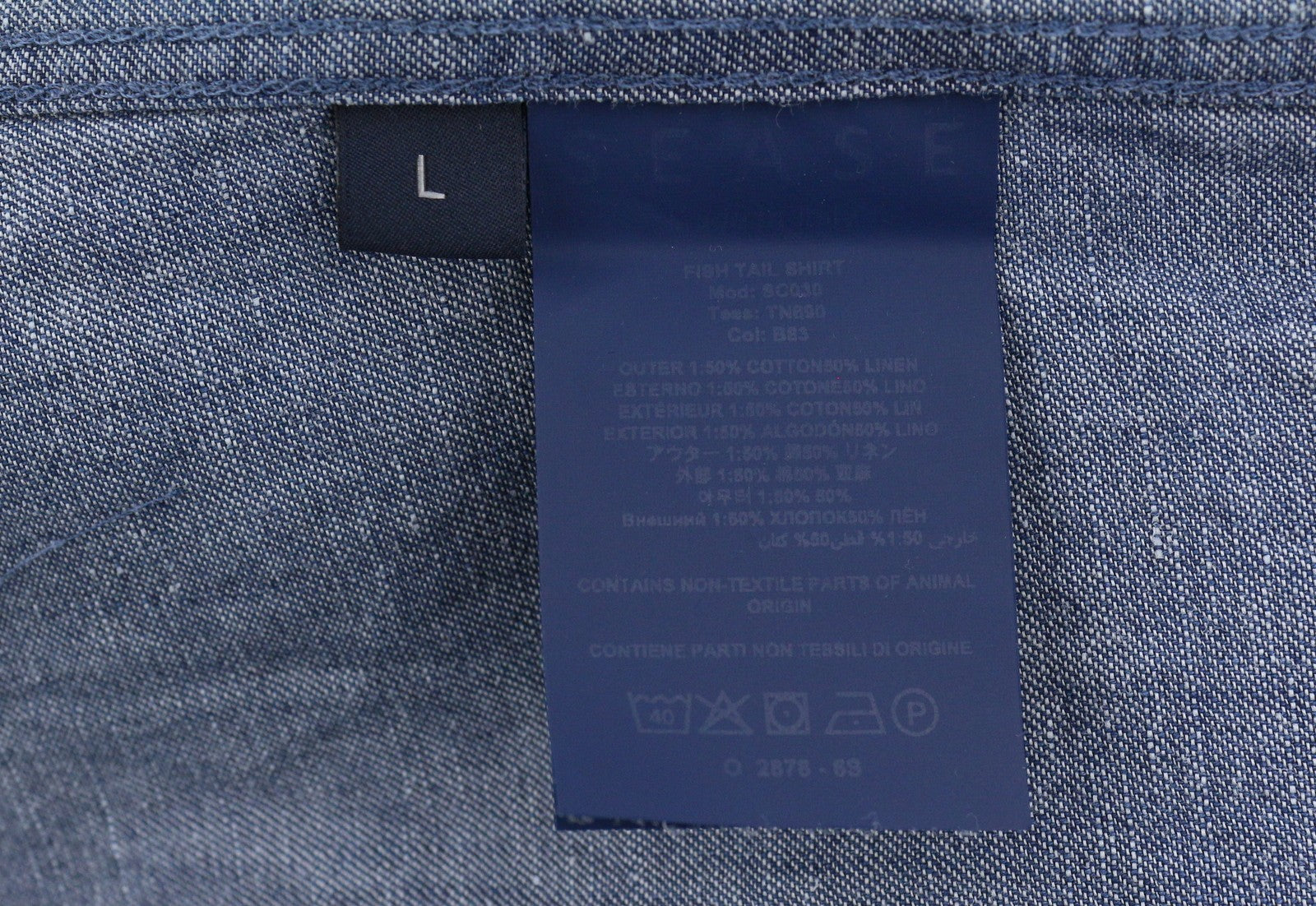 SEASE TN690 Fish Tail Men Shirt M Mid Denim Blue Button-Up Linen Blend RRP510