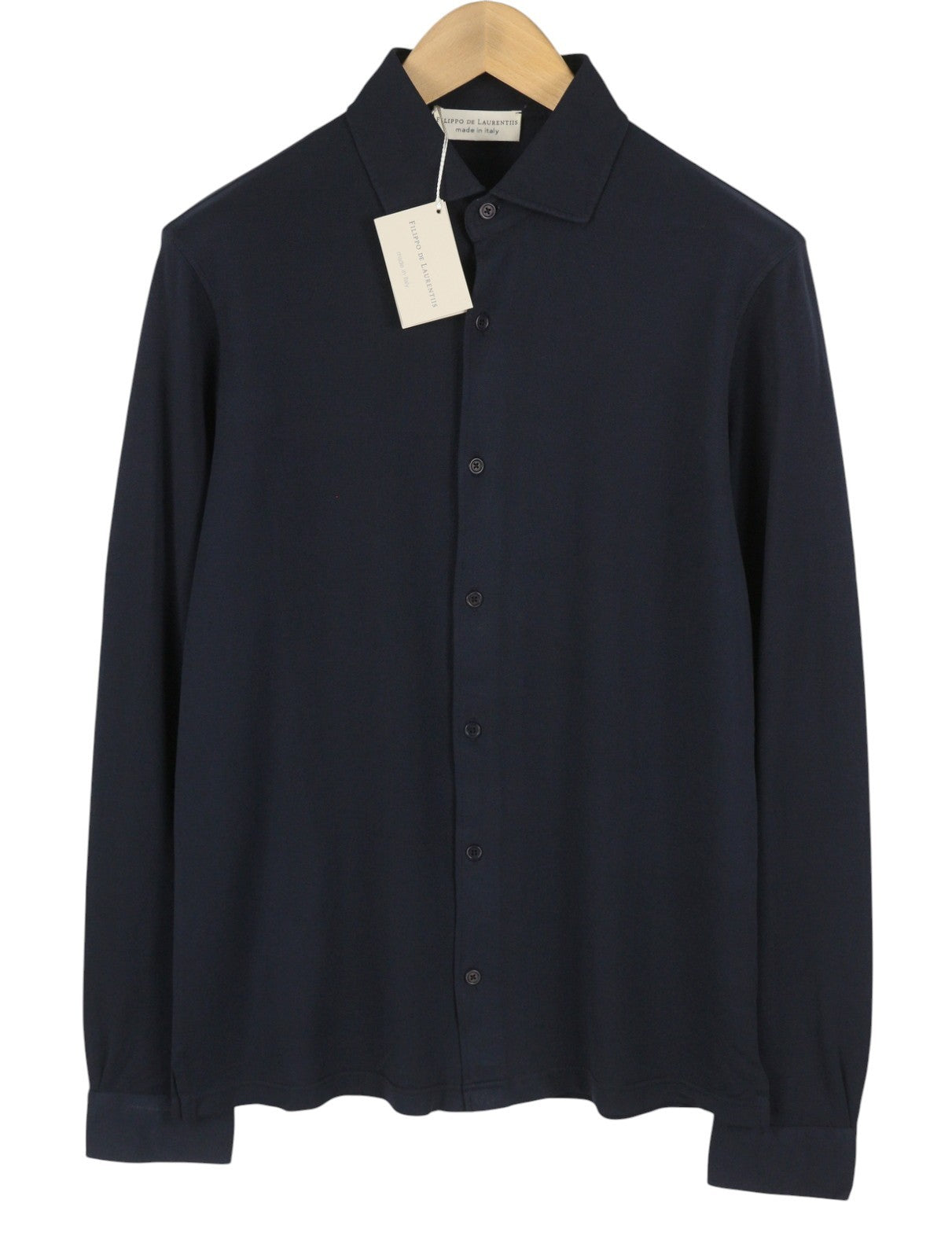 FILIPPO DE LAURENTIIS Men Shirt IT48 S Dark Blue Cotton Tricot Cutaway Neck
