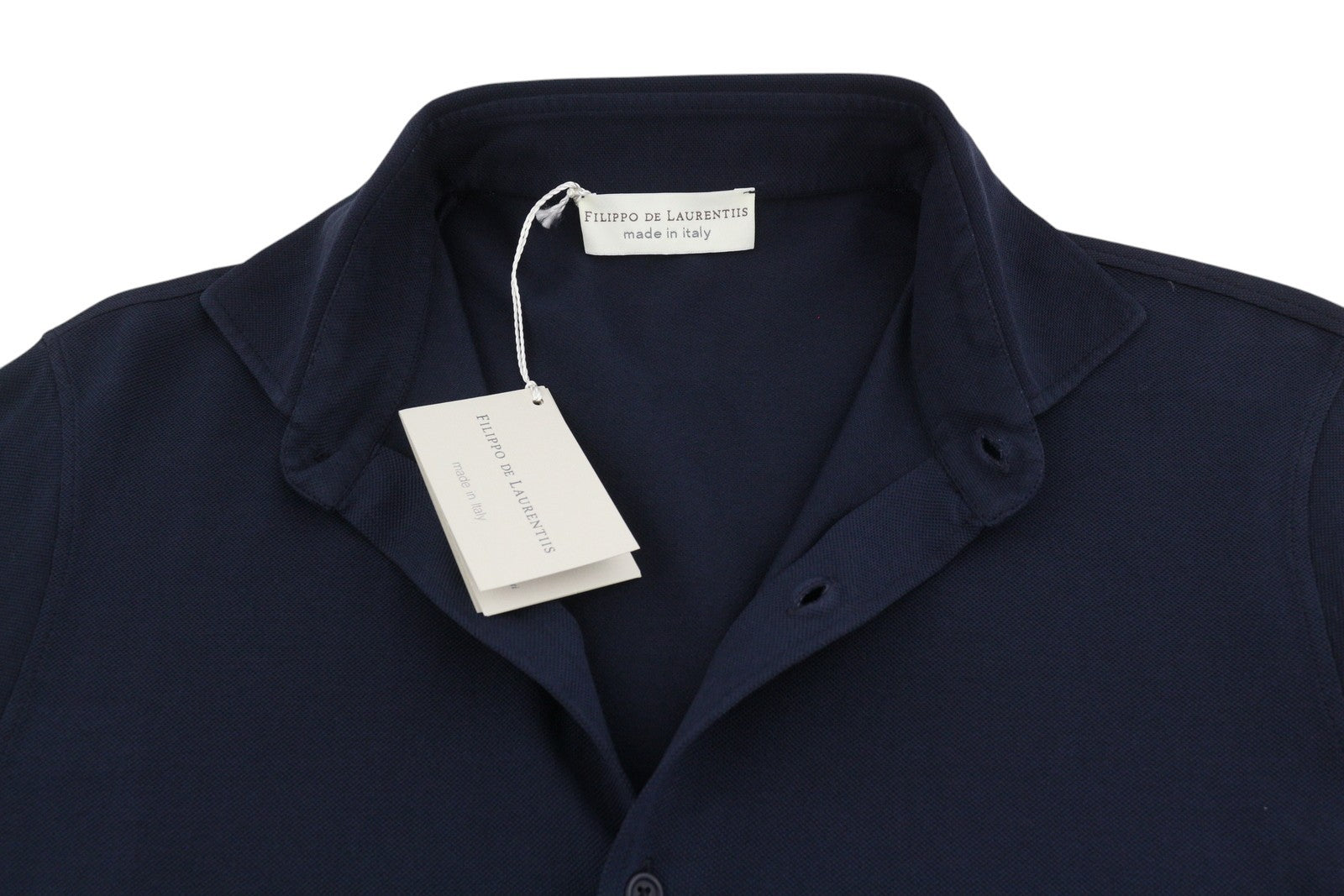 FILIPPO DE LAURENTIIS Men Shirt IT48 S Dark Blue Cotton Tricot Cutaway Neck