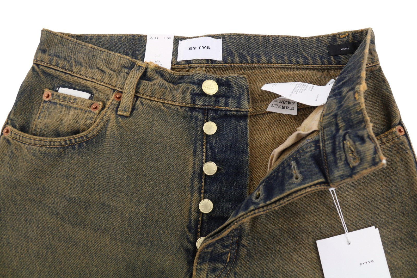 EYTYS Benz Rust Baggy Fit Women Jeans W27/L32 Orange & Blue Washed Unisex RRP370