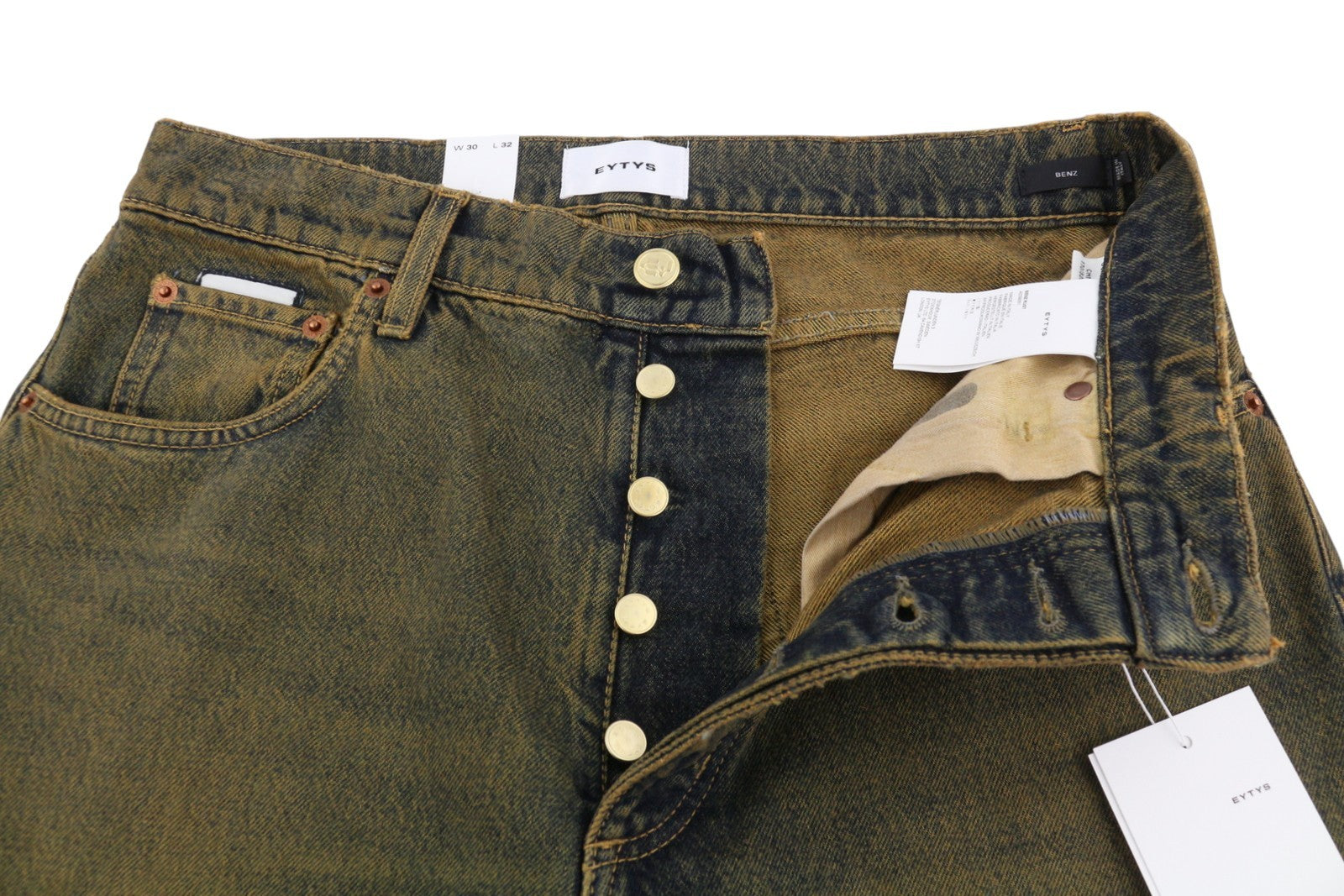 EYTYS Benz Rust Baggy Fit Men Jeans W30/L32 Orange & Blue Washed Unisex RRP370