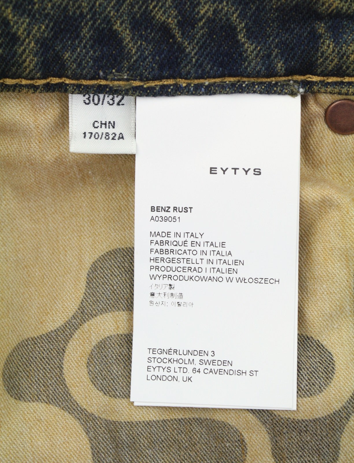 EYTYS Benz Rust Baggy Fit Men Jeans W30/L32 Orange & Blue Washed Unisex RRP370