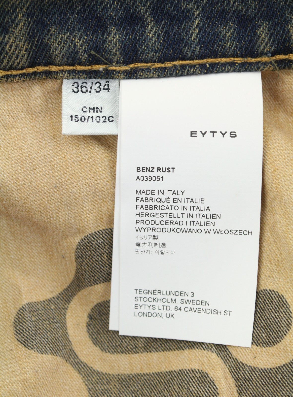 EYTYS Benz Rust Baggy Fit Men Jeans W36/L34 Orange & Blue Washed Unisex RRP370