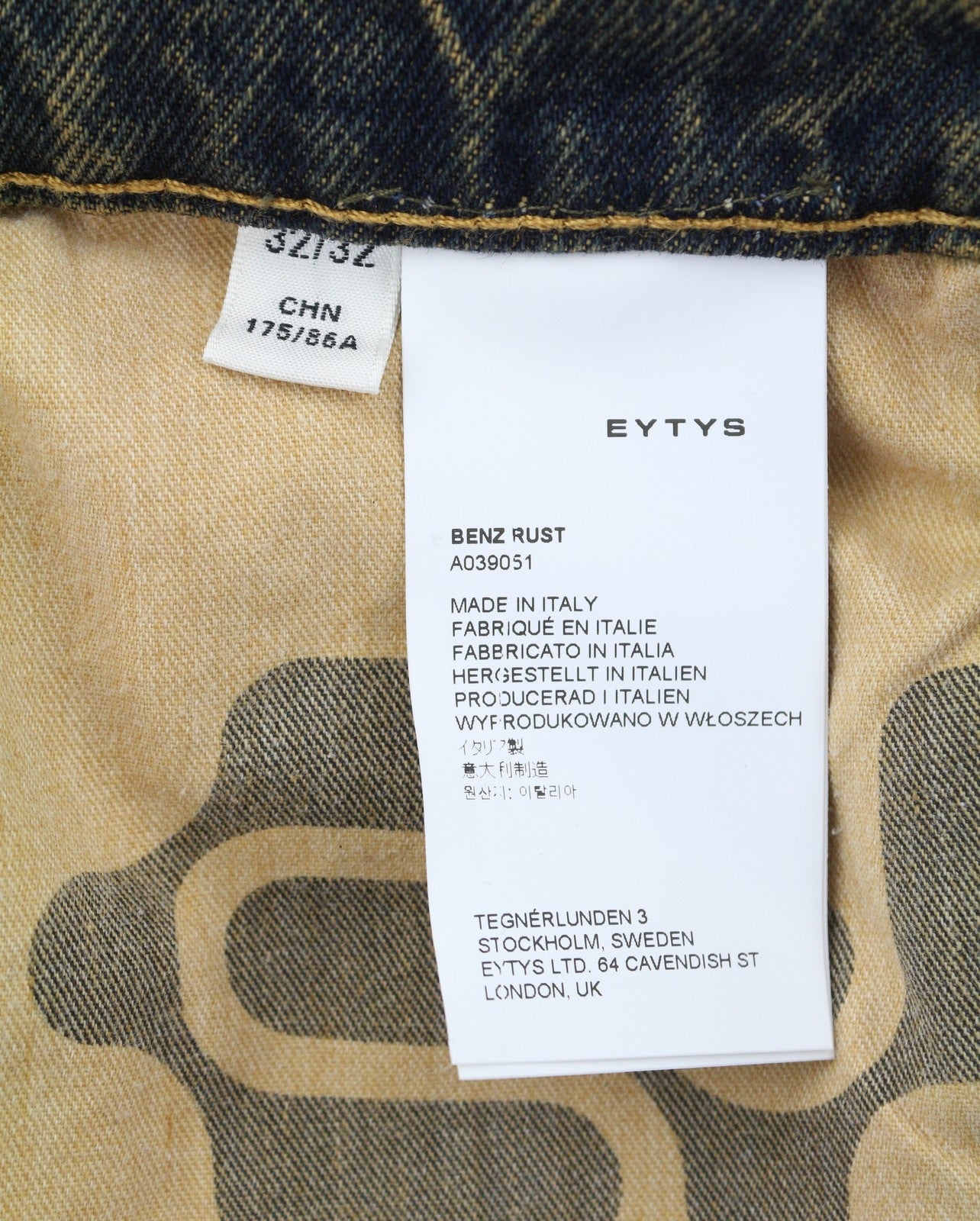 EYTYS Benz Rust Baggy Fit Men Jeans W32/L32 Orange & Blue Washed Unisex RRP370