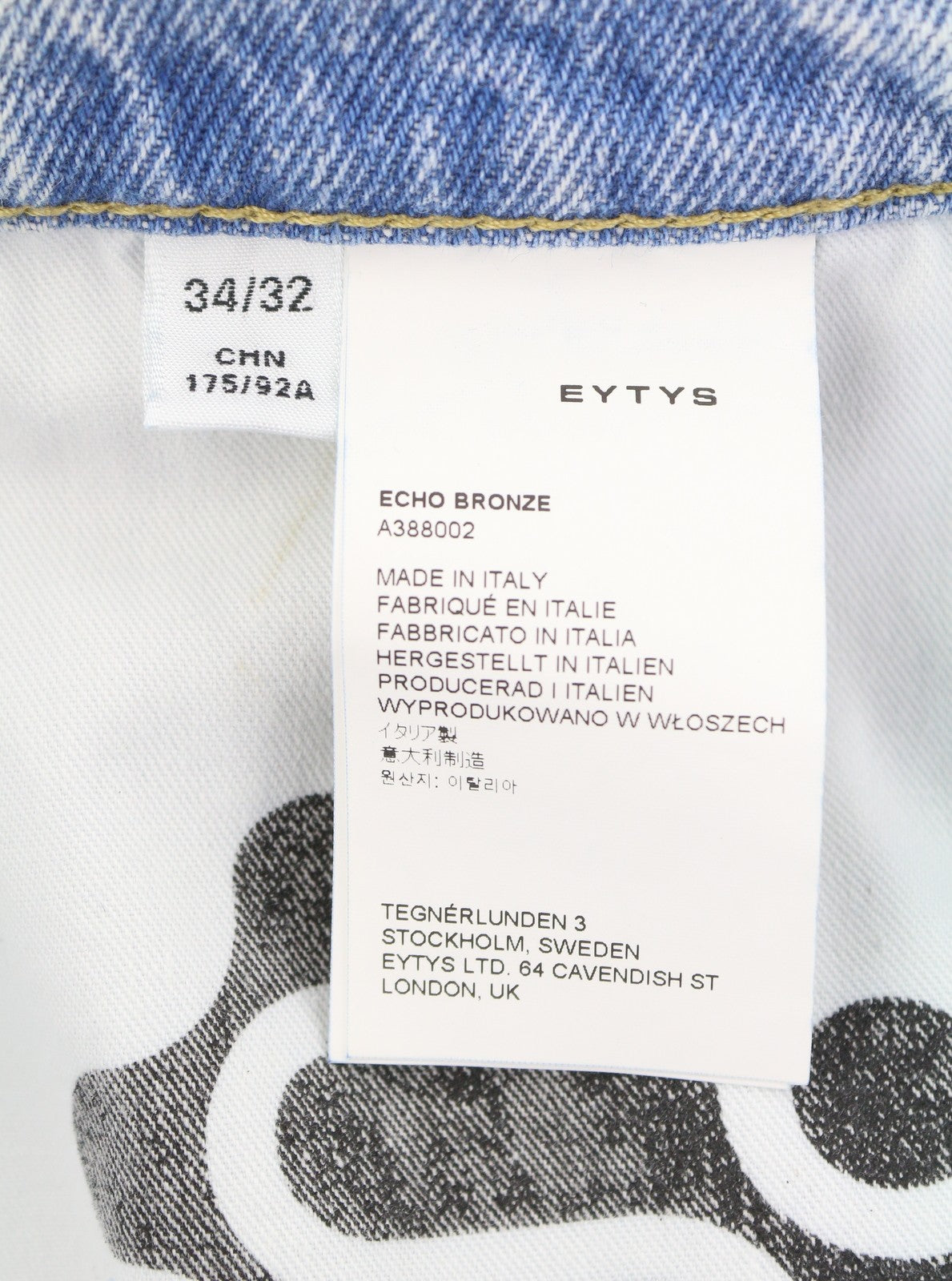 EYTYS Echo Bronze Unltra Baggy Fit Men Jeans W34/L32 Blue Aged Unisex RRP370