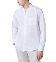 SEASE TN420 Fish Tail Men Shirt M White Linen Button-Up Patch Pocket RRP510