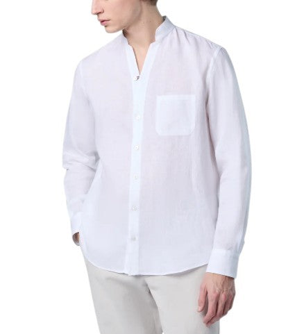 SEASE TN420 Fish Tail Men Shirt M White Linen Button-Up Patch Pocket RRP510