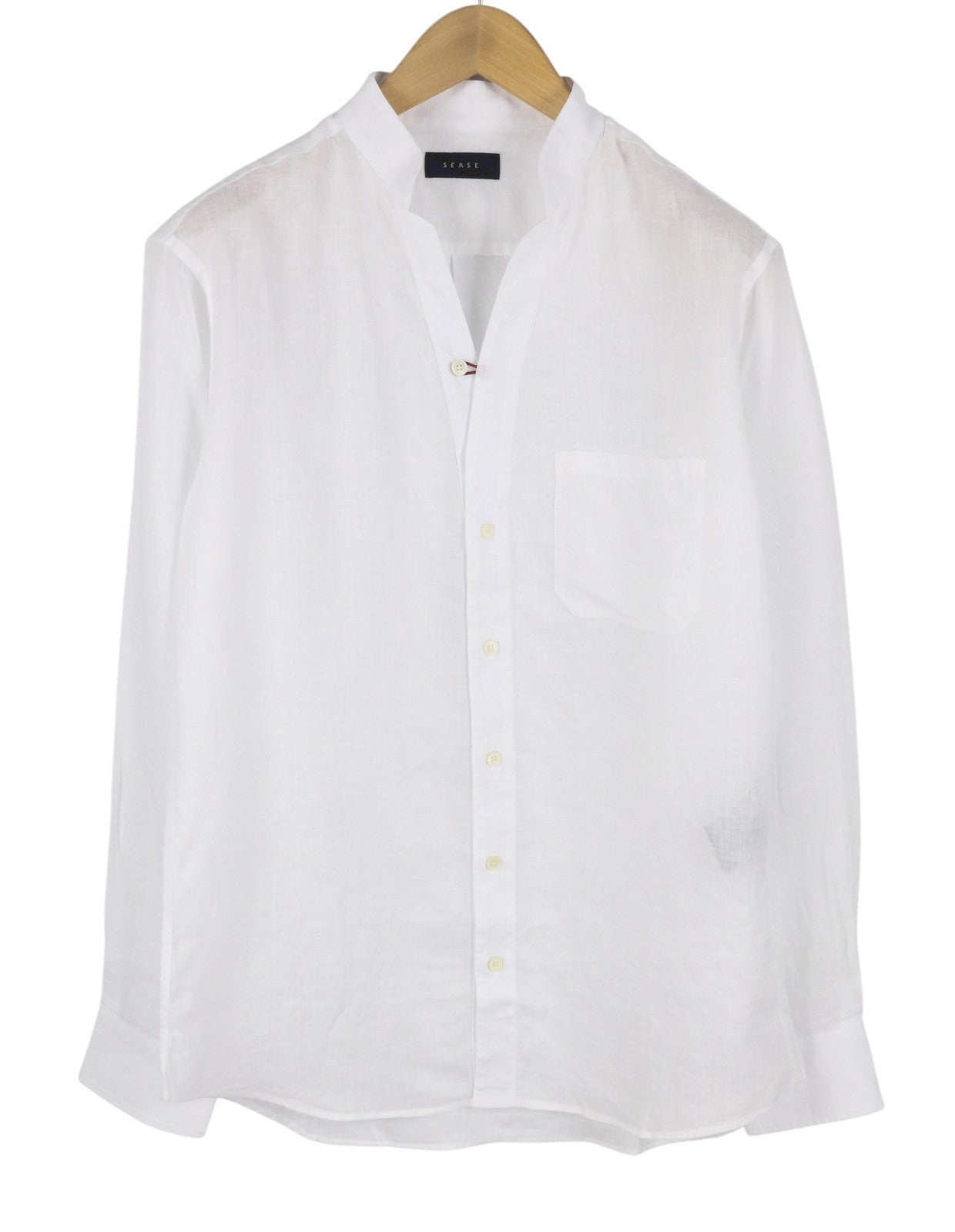 SEASE TN420 Fish Tail Men Shirt M White Linen Button-Up Patch Pocket RRP510