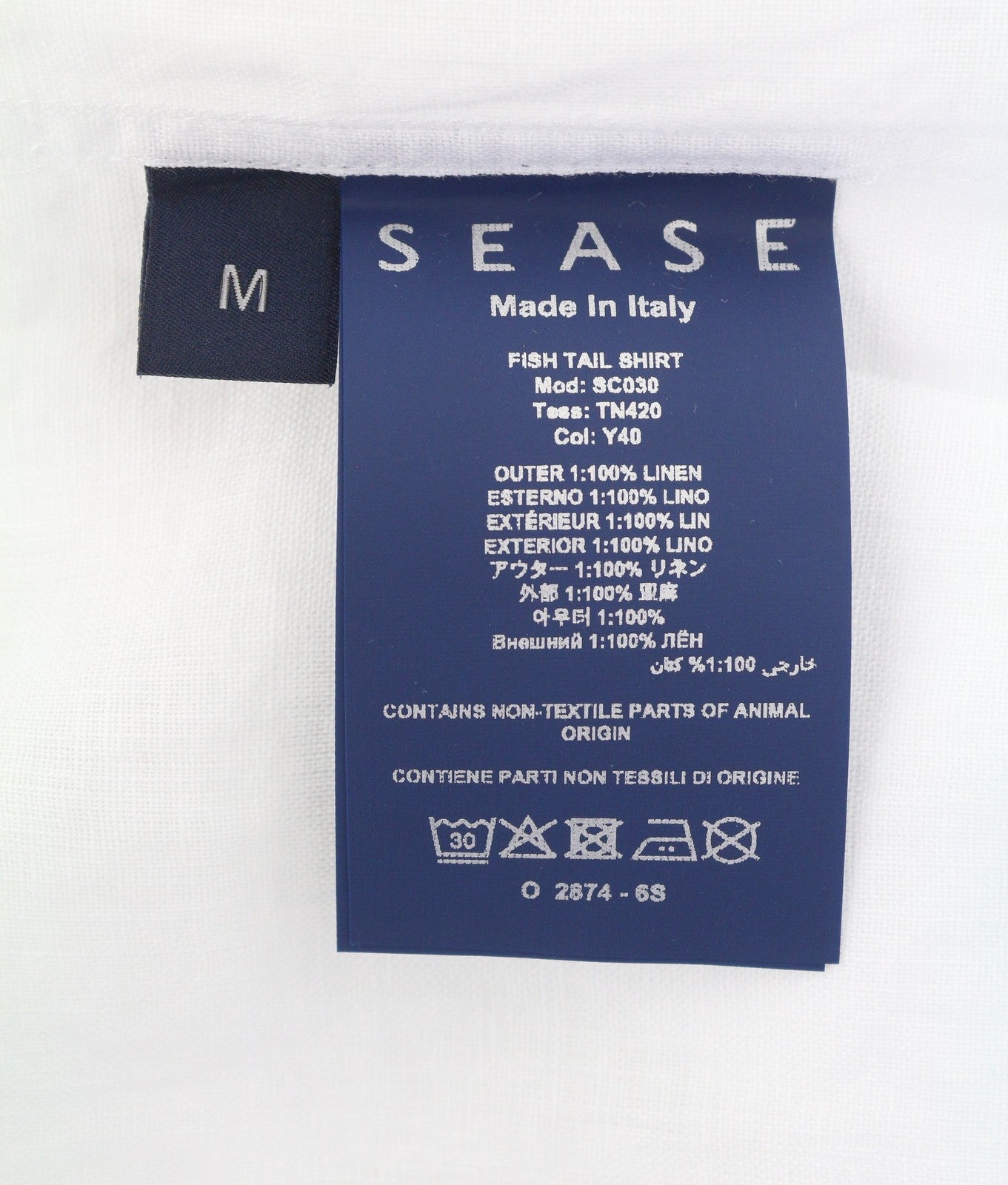SEASE TN420 Fish Tail Men Shirt M White Linen Button-Up Patch Pocket RRP510