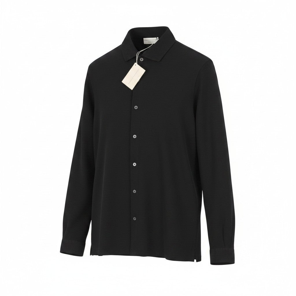 FILIPPO DE LAURENTIIS Men Shirt IT50 M Black Cotton Tricot Cutaway Neck
