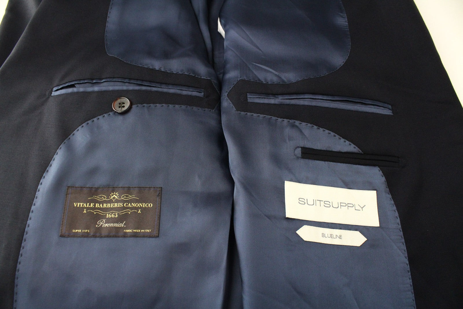 SUITSUPPLY Havana Blueline Men Suit UK54R Pure Wool Blue Classic Lined 3 Piece