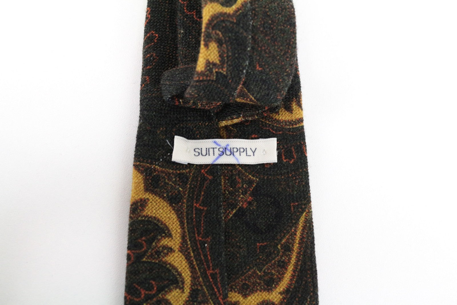 SUITSUPPLY Men Tie ~150 x 8 cm Green Pure Wool Pointed-End Patterned Formal