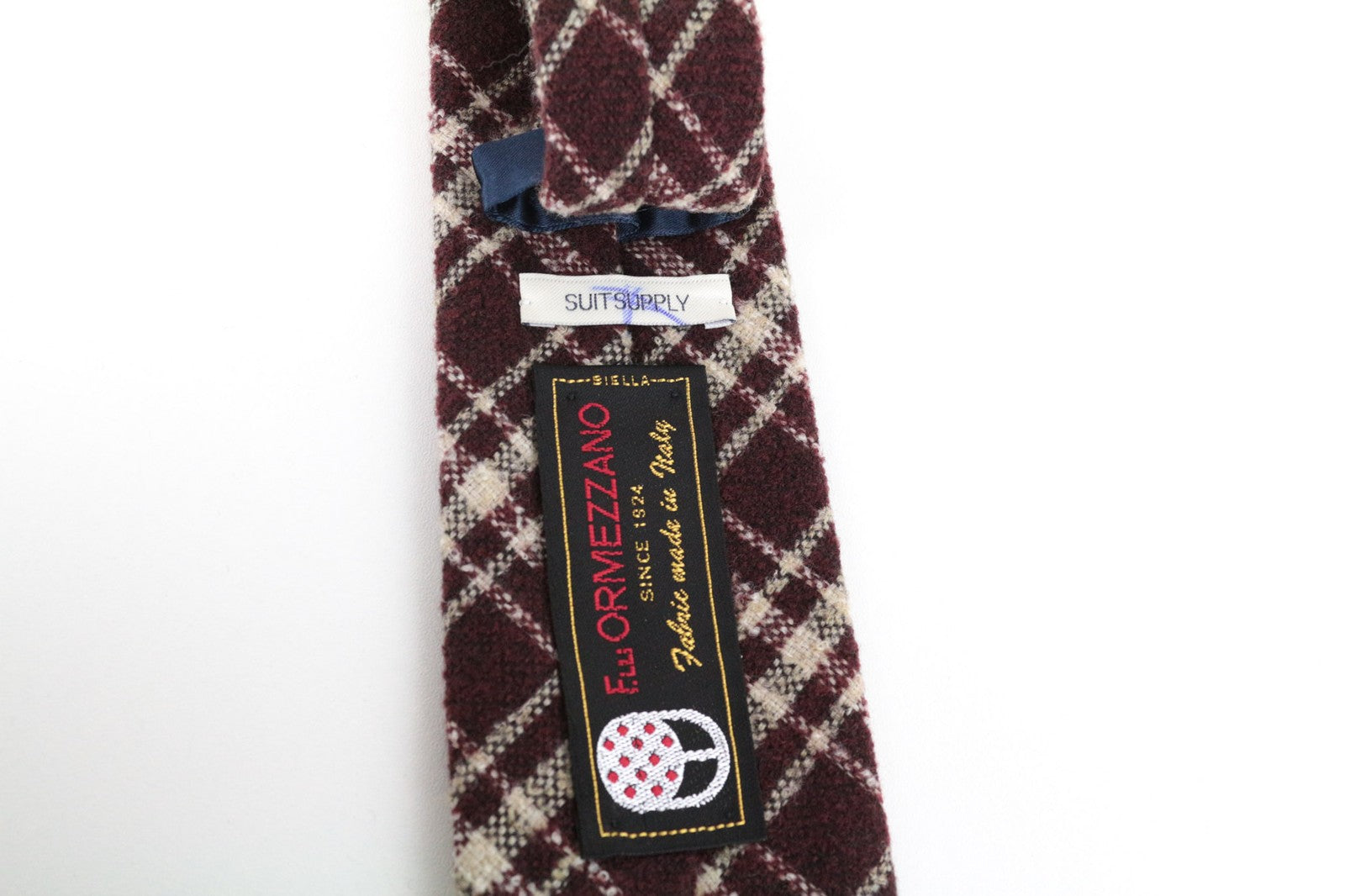 SUITSUPPLY Men Tie ~150 x 8 cm Purple Red Wool Blend Checked Pattern Pointed-End