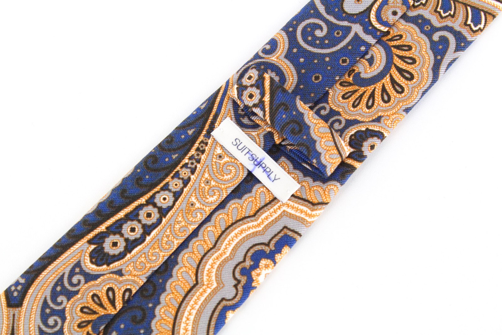SUITSUPPLY Men Tie ~150 x 8 cm Blue Oriental Patterns Cottoon Silk Pointed-End