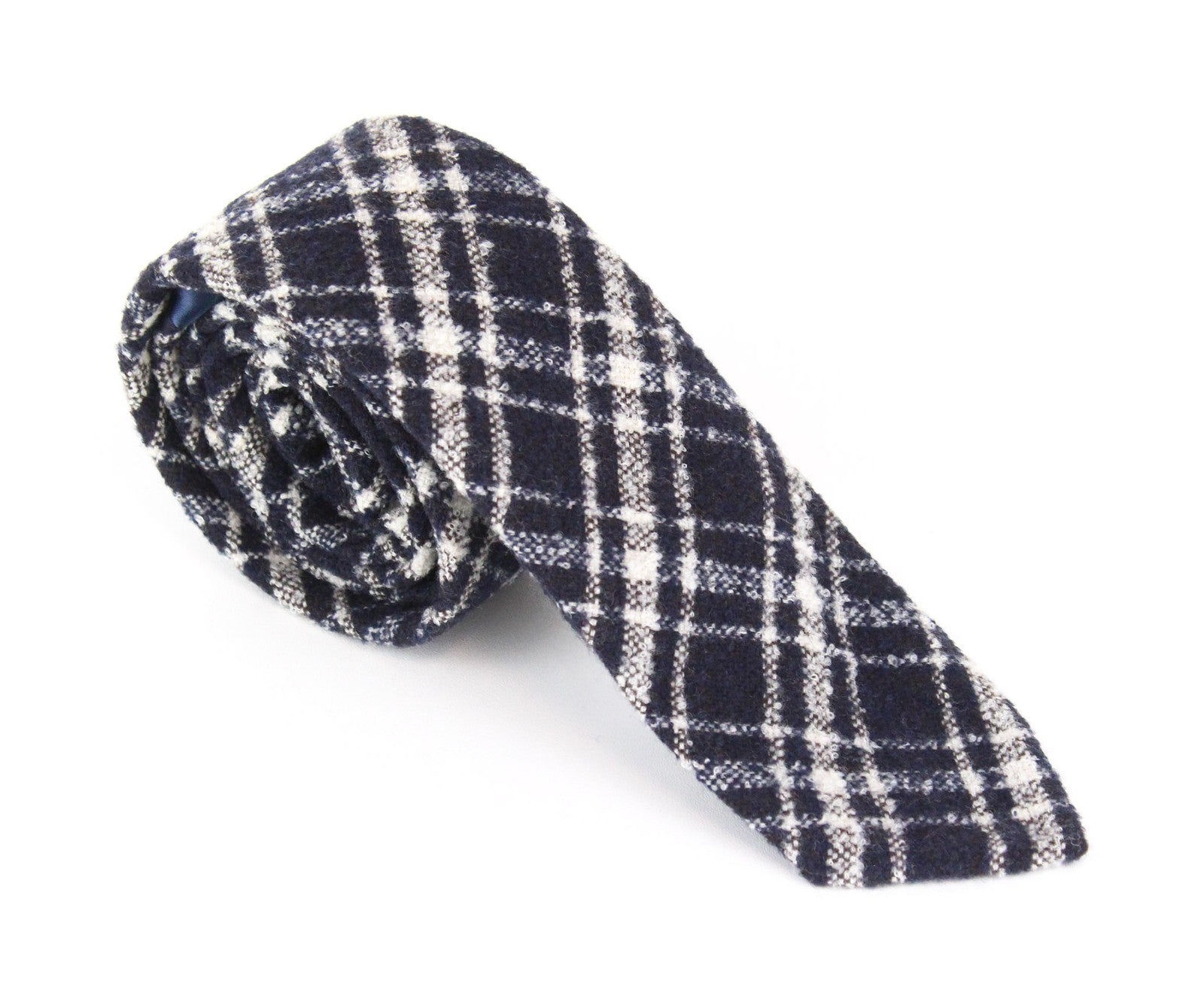 SUITSUPPLY Men Tie ~150 x 8 cm Navy Blue Wool Blend Pointed-End Checked Formal