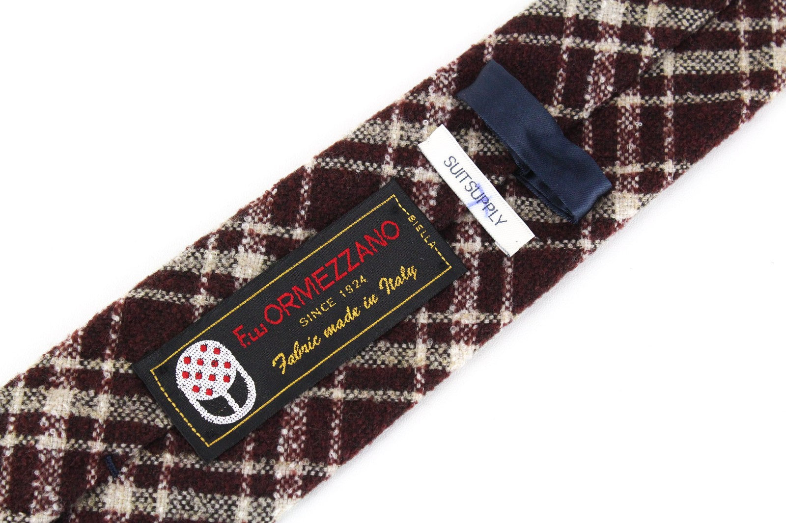SUITSUPPLY Men Tie ~150 x 8 cm Dark Red Wool Blend Pointed-End Checked Formal
