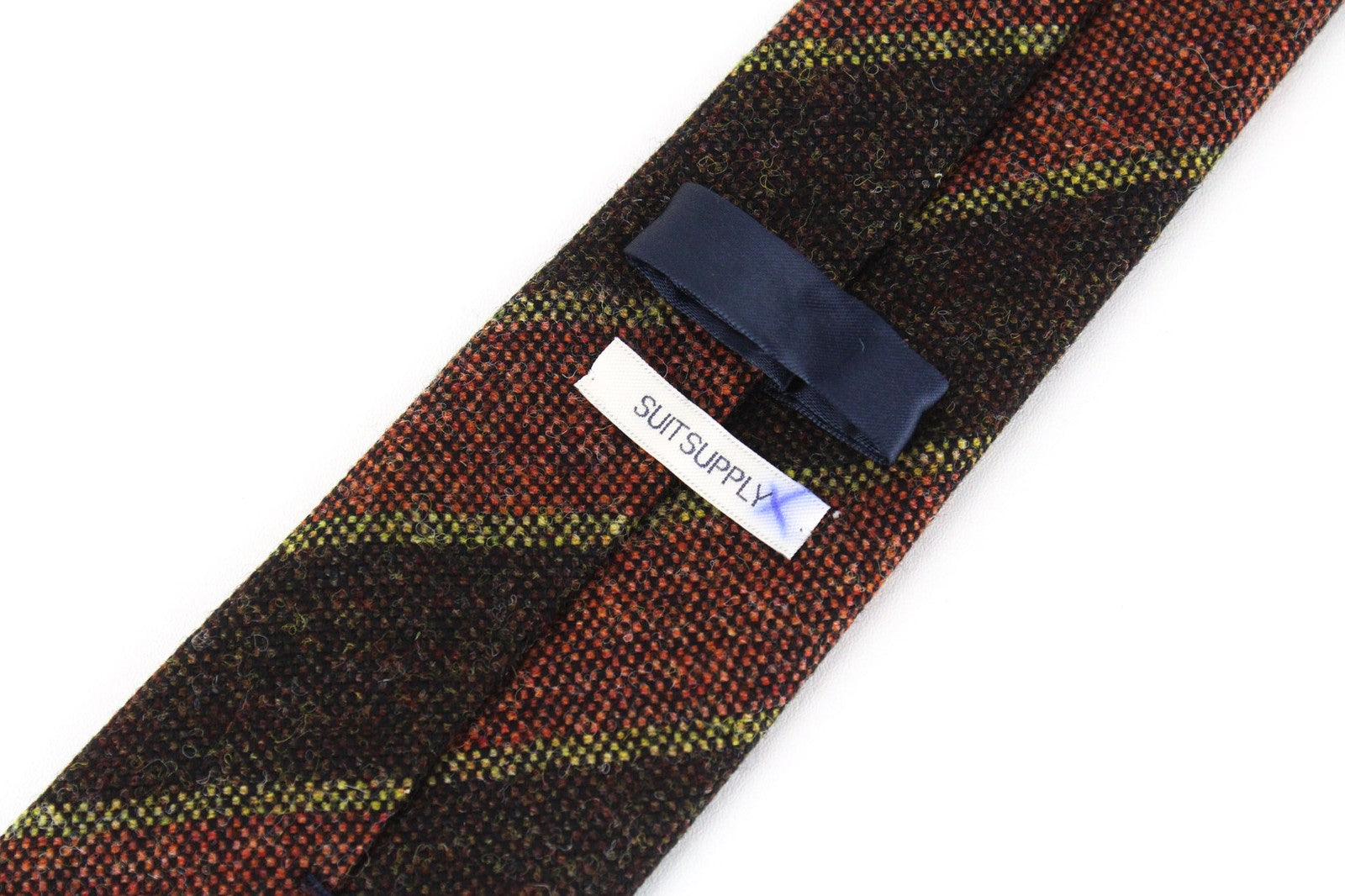 SUITSUPPLY Men Tie ~150 x 8 cm Brown Pure Wool Pointed-End Striped Classic