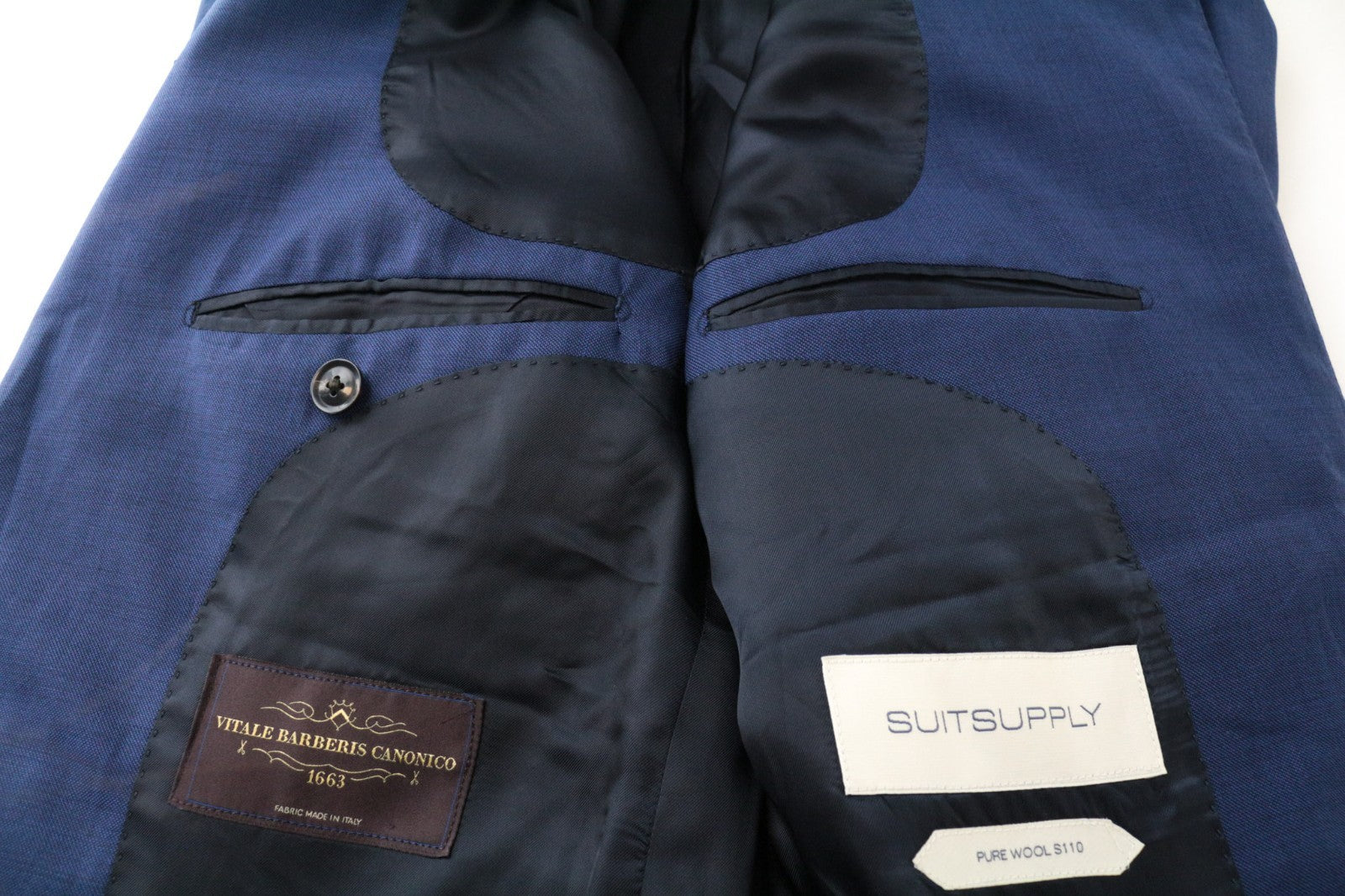 SUITSUPPLY Lazio Men Suit UK40L Melange Wool S110 Formal 2-Piece Blue Slim Cut