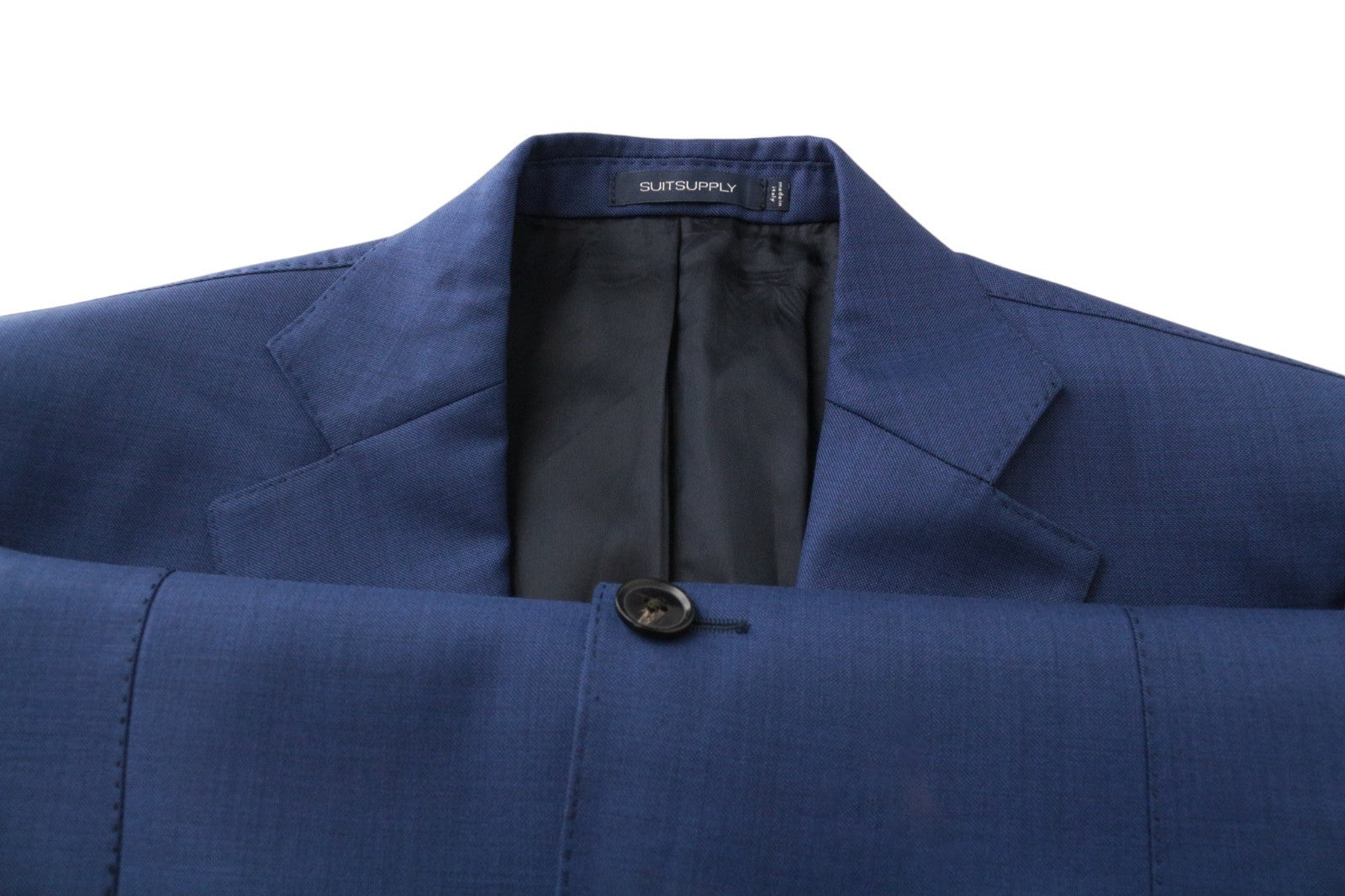 SUITSUPPLY Lazio Men Suit UK40L Melange Wool S110 Formal 2-Piece Blue Slim Cut