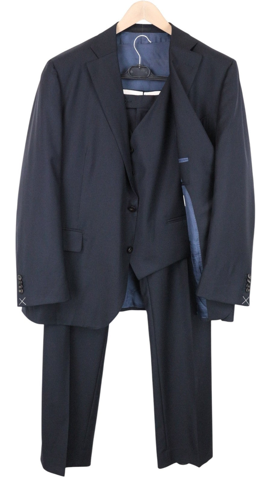 SUITSUPPLY La Spalla Men Suit UK56S 3-Piece Blue Slim Pure Wool Formal Perennial