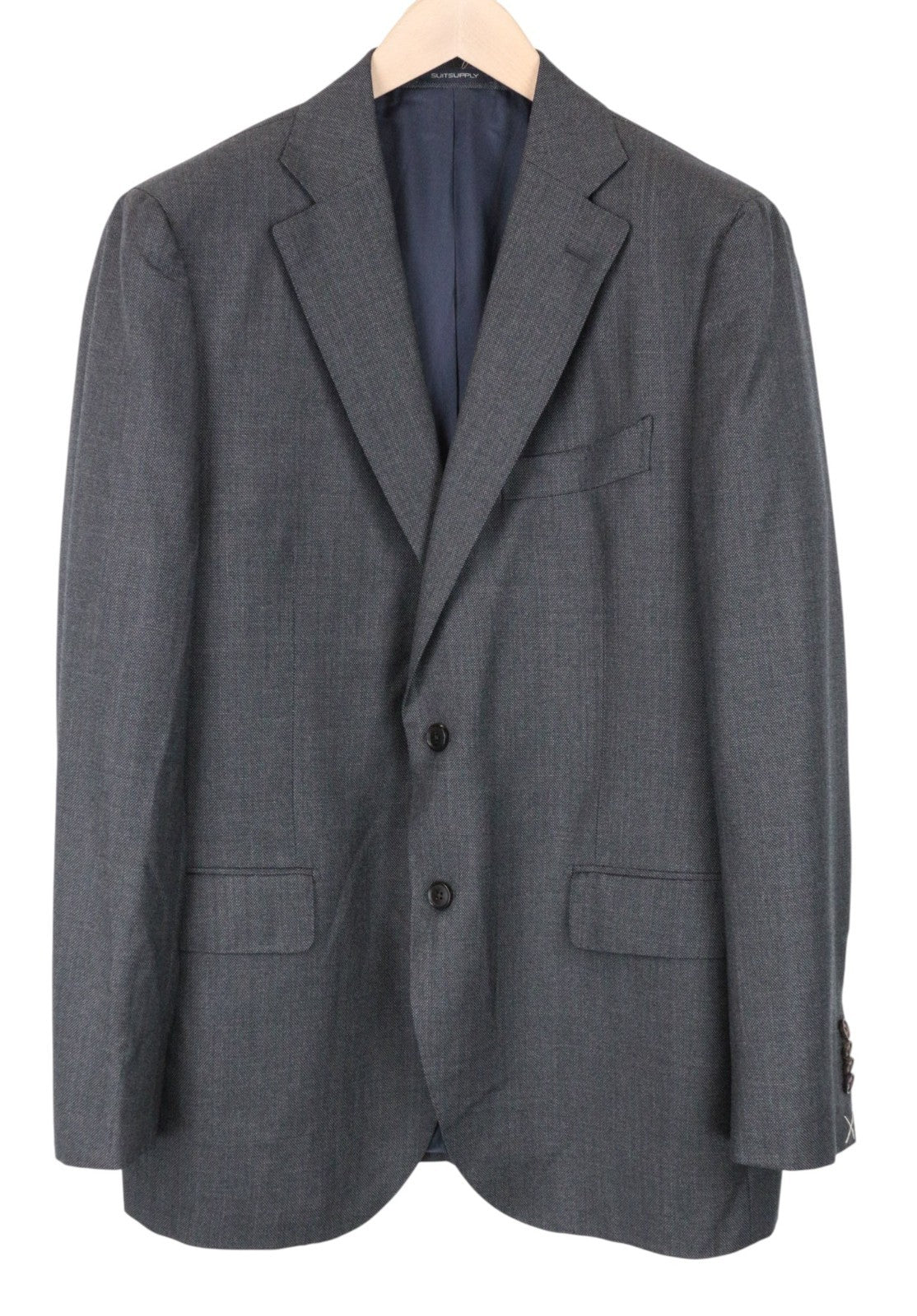 SUITSUPPLY La Spalla Men Suit UK46R Birdseye Check 2-Piece Grey Slim Wool S130