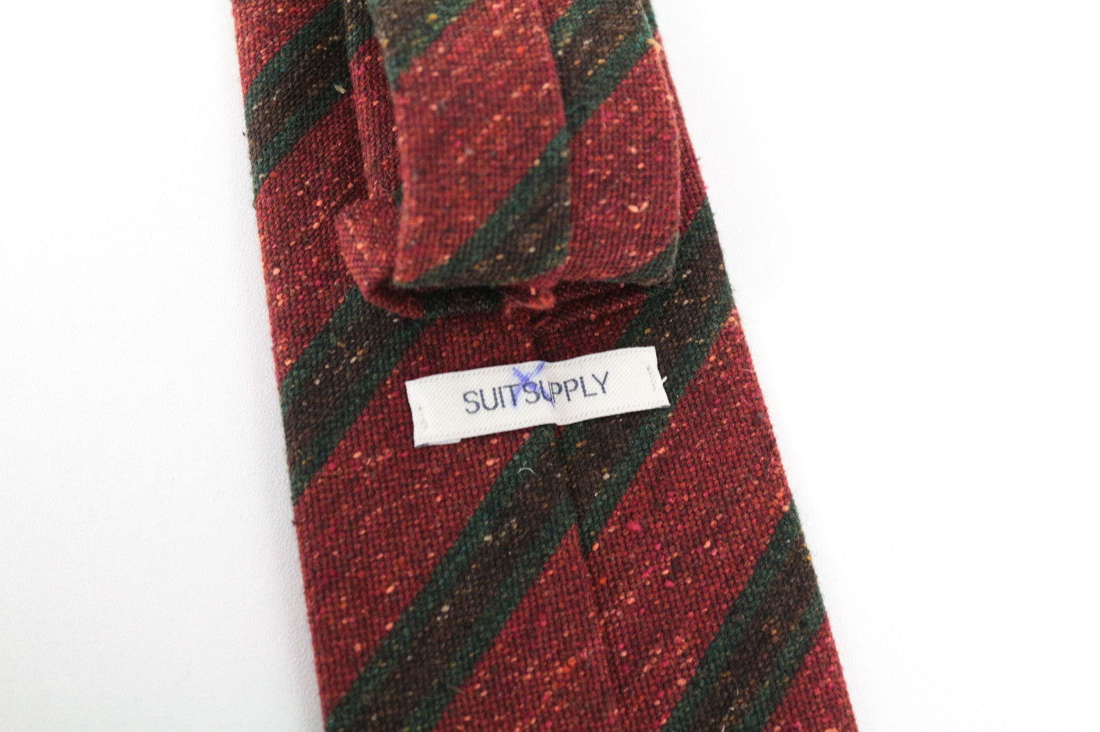 SUITSUPPLY Men Tie 148 x 8 cm Striped Red Melange Silk Wool Cotton Blend Formal