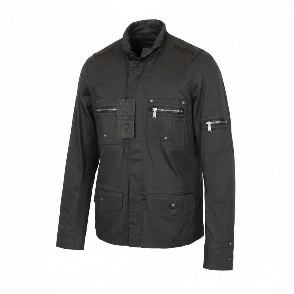 RICHMOND Men Jacket 48 M Black Cotton Stretch Single-Breasted Long Sleeved