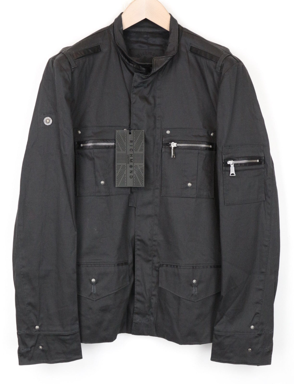 RICHMOND Men Jacket 48 M Black Cotton Stretch Single-Breasted Long Sleeved