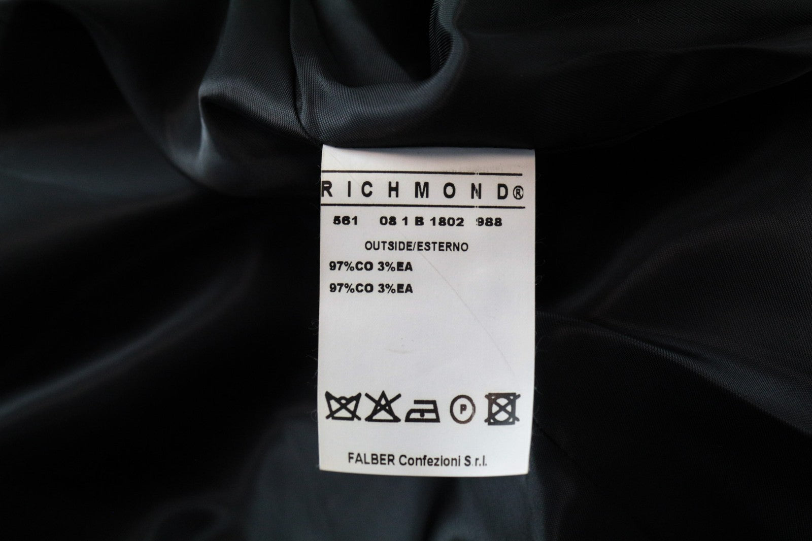 RICHMOND Men Jacket 48 M Black Cotton Stretch Single-Breasted Long Sleeved