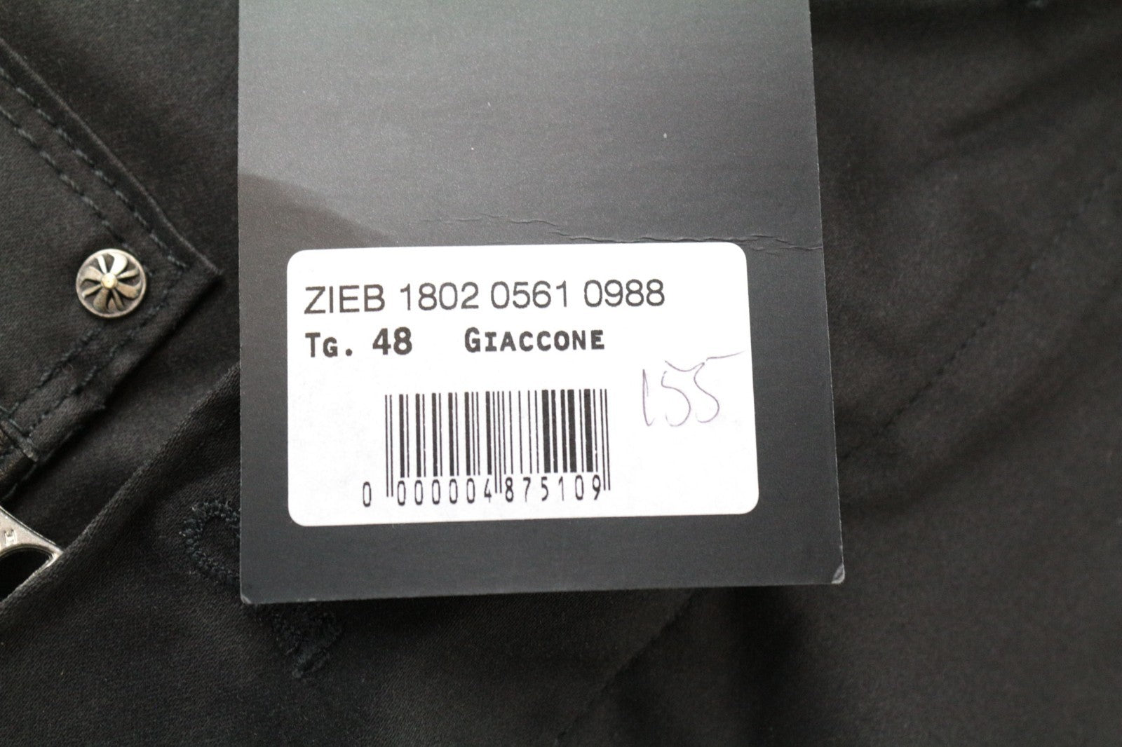 RICHMOND Men Jacket 48 M Black Cotton Stretch Single-Breasted Long Sleeved