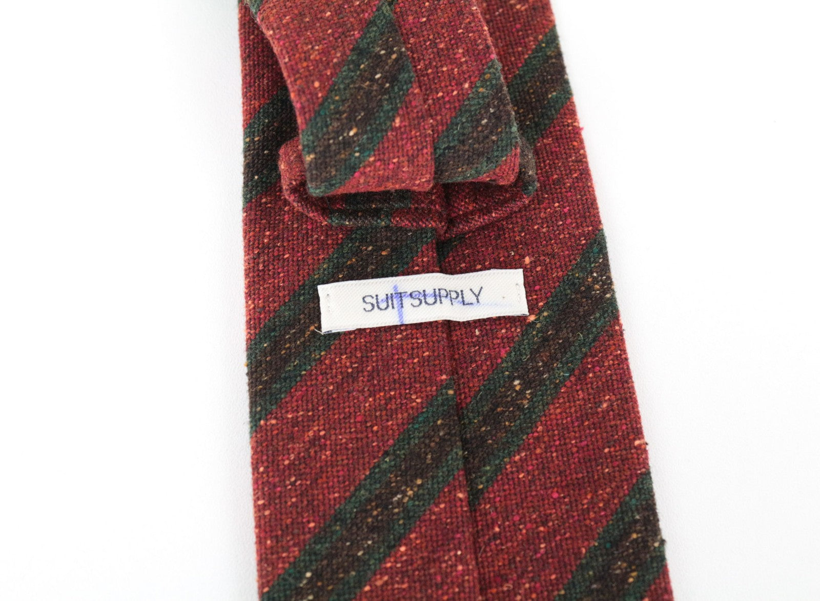 SUITSUPPLY Men Tie 150 x 8 cm Red Silk Wool Cotton Blend Striped Pointed-End
