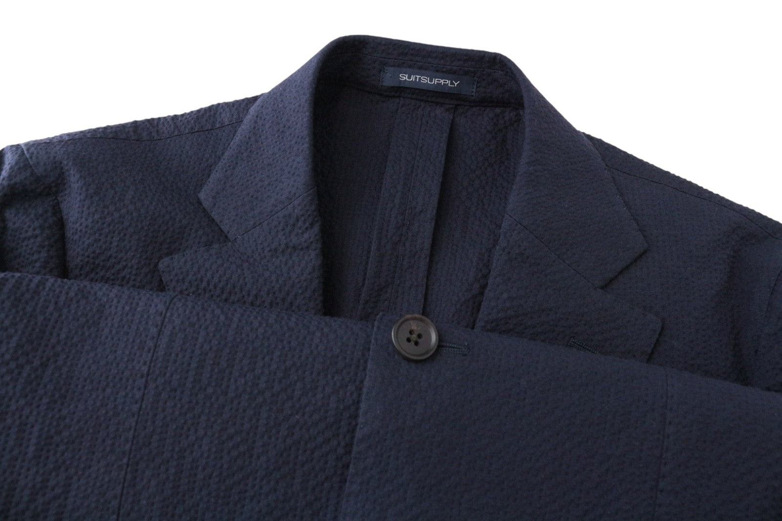 SUITSUPPLY Havana Patch Men Suit UK38R Navy 2-Piece Slim Cotton Stretch Formal