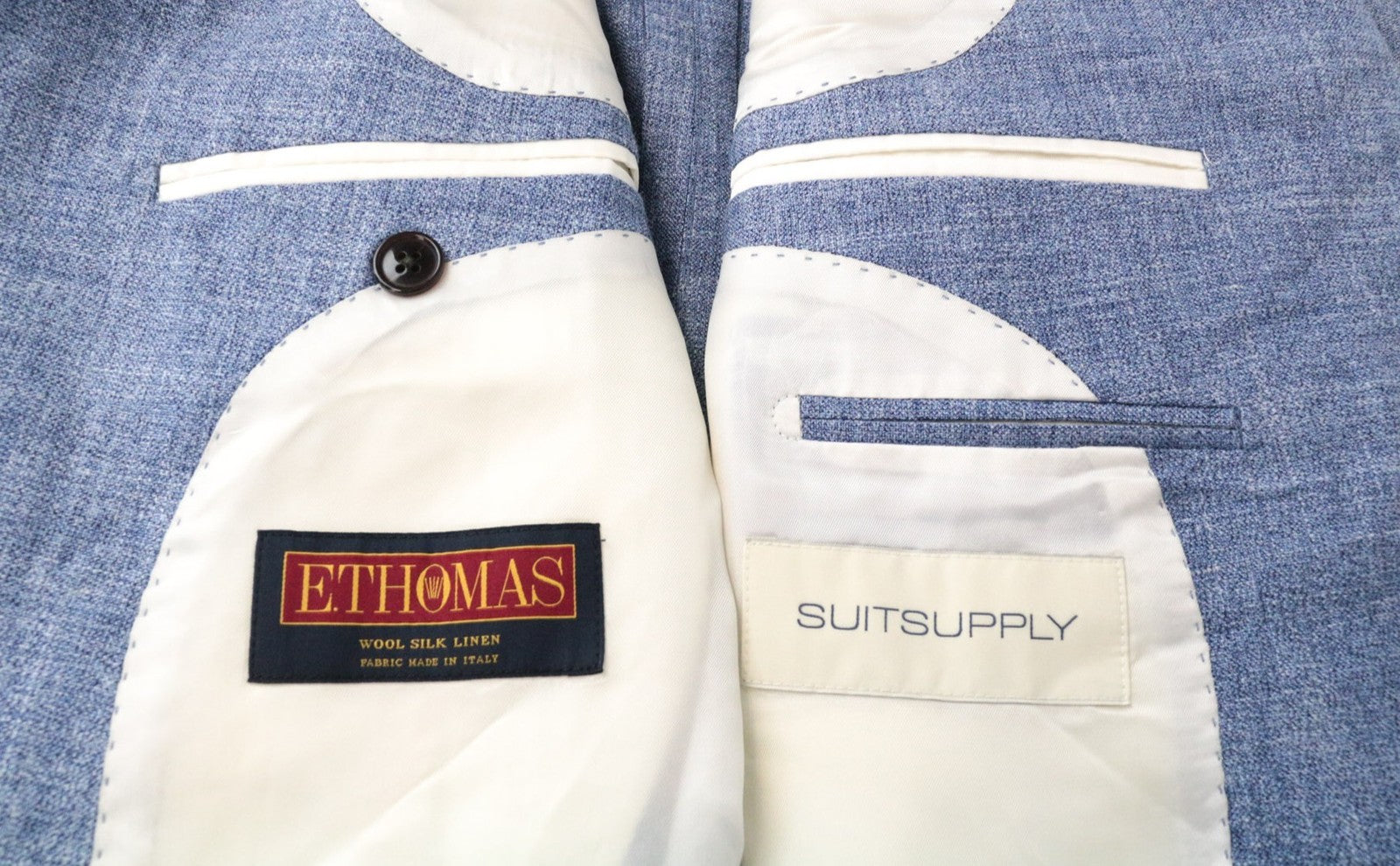SUITSUPPLY La Spalla Men Suit UK40S Blue 3-Piece Slim Melange Wool Silk Linen
