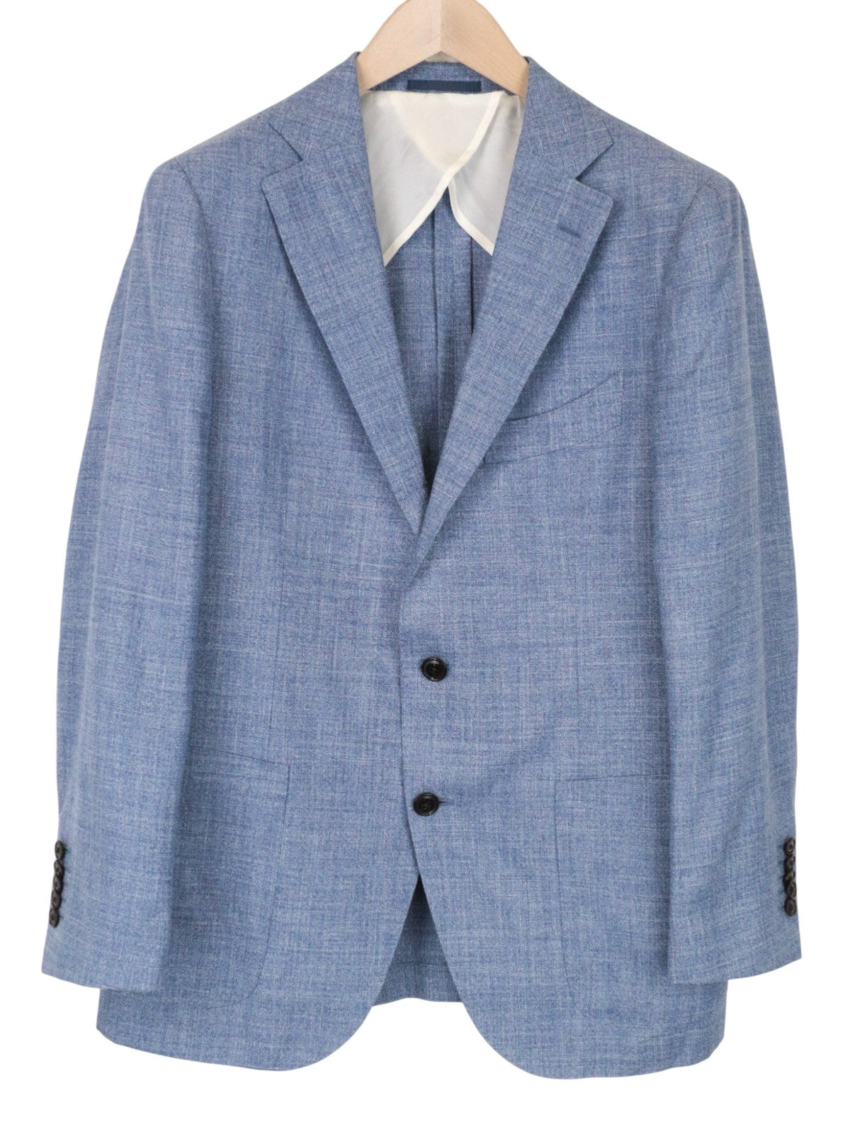 SUITSUPPLY La Spalla Men Suit UK40S Blue 3-Piece Slim Melange Wool Silk Linen